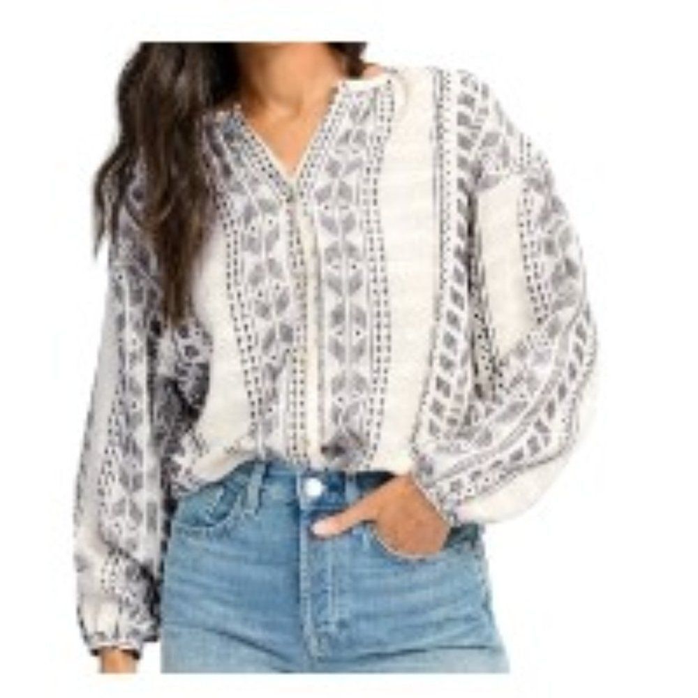 Splendid Freesia Peasant Blouse Top Long Sleeve Black and White Small NWT